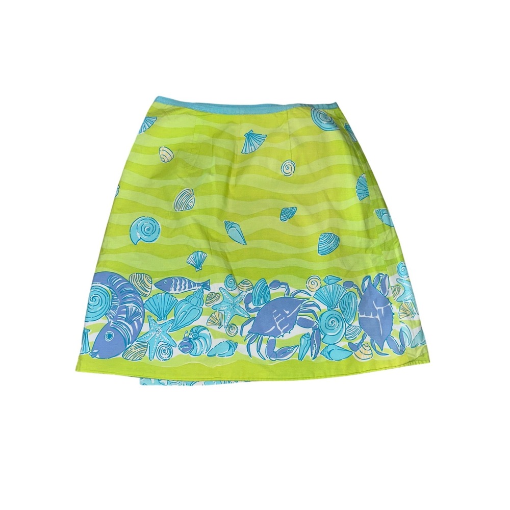 Lilly Pulitzer Green Reversible Coastal Shell Crab Fish‎ Print Cotton Wrap Skirt - Picture 7 of 10
